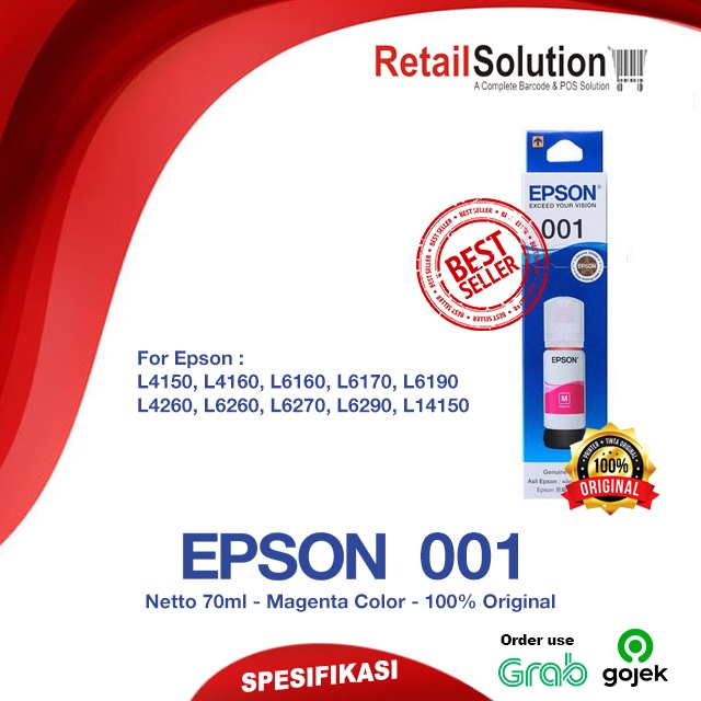 Tinta Epson 001 Magenta Original - Tinta L4150 L4160 L6160 L6170 L6190