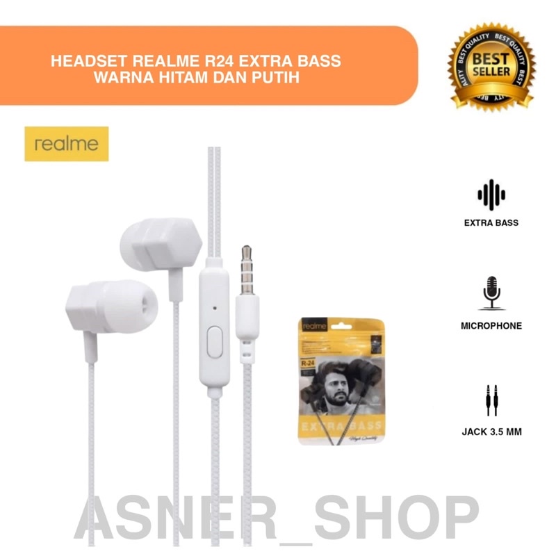 Headset R24 R-24 Realme Extra Bass Hf Earphone Stereo Pack plastik