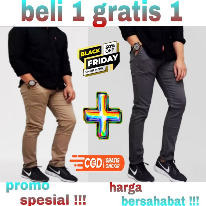 BELI 1 GRATIS 1 Celana Chino Panjang Pria Murah Tapi Tidak Murahan - mocca+grey, 27(W0B2) Celana Pan