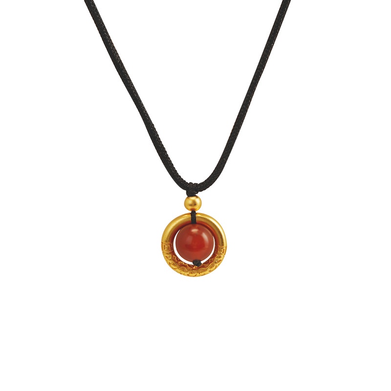 Goldkingdom Perhiasan Fashion Emas Asli Kadar 375 Bangkok Aksesoris Ready Stock Acacia Red Bean Pendant Kalung Dapat Disesuaikan Batu Akik Merah Konsentrik