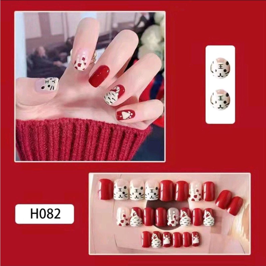 NunuLisaTan - 24pcs kuku palsu pendek nail art kuku palsu jepit kuku set lem kuku palsu kuat nails kuku palsu pendek