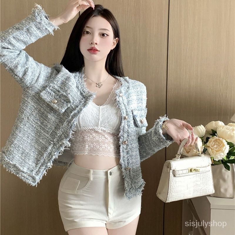 #Sisjuly# Jaket angin dupa kecil wanita musim gugur tweed musim gugur dan musim dingin atasan wanita