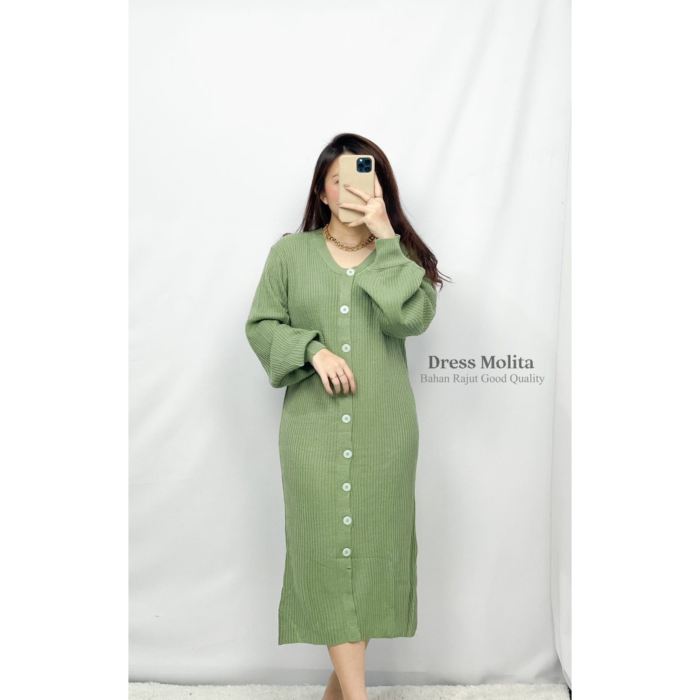 HOPYLOVY Maxi Dress Wanita Lengan Panjang Korea Bahan Rajut Molita