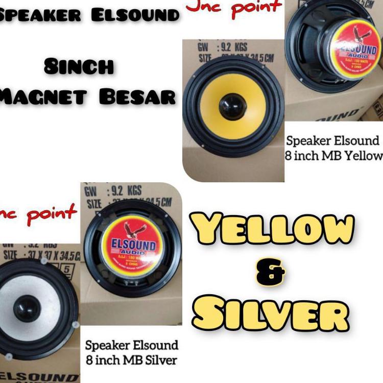 ARTa1A9m--Speaker ELSOUND 8 inch magnet besar yellow WOOFER 8" MB kuning 150 watt elsound silver 8in