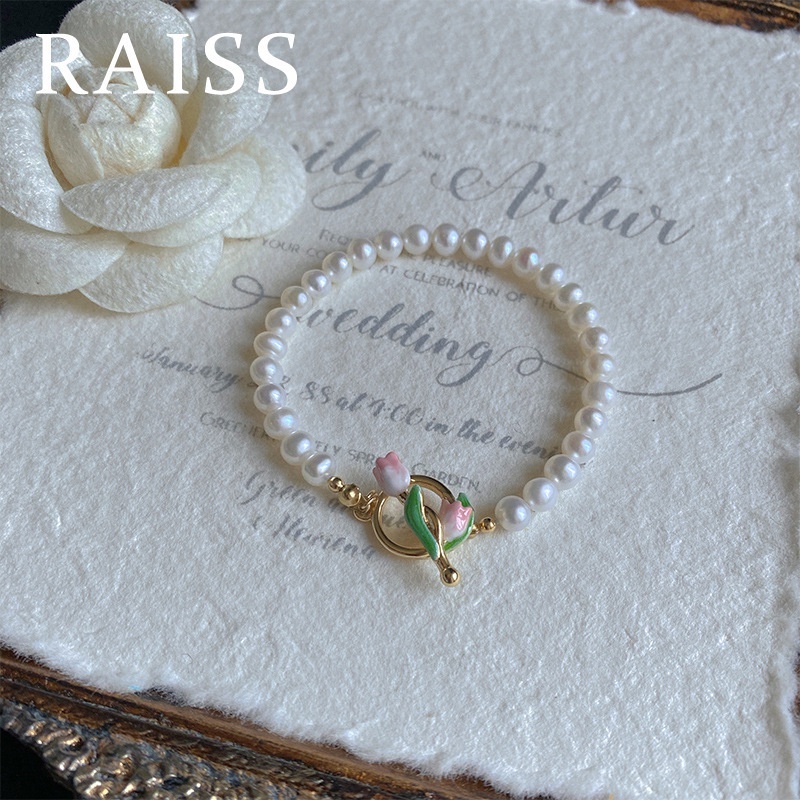 Gelang Tangan Rantai Aksen Bunga Tulipmutiara Imitasi Gaya Vintage Untuk Wanita