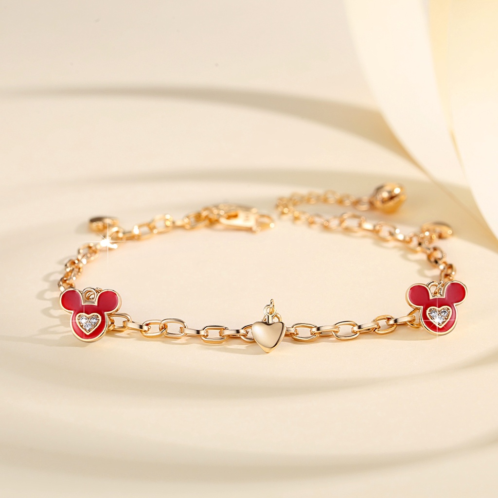 Y768 【Barang spot】Gelang Titanium Anti Karat Warna Lapis18K Emas Aksesoris Fashion Gelang Mickey kartun