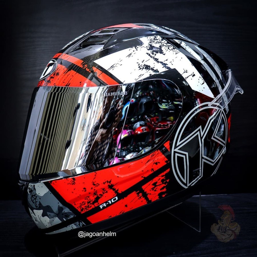 HELM KYT R10 Red Black White paket ganteng | R-10 Full Face / helm pria keren murah / helem cocowk k