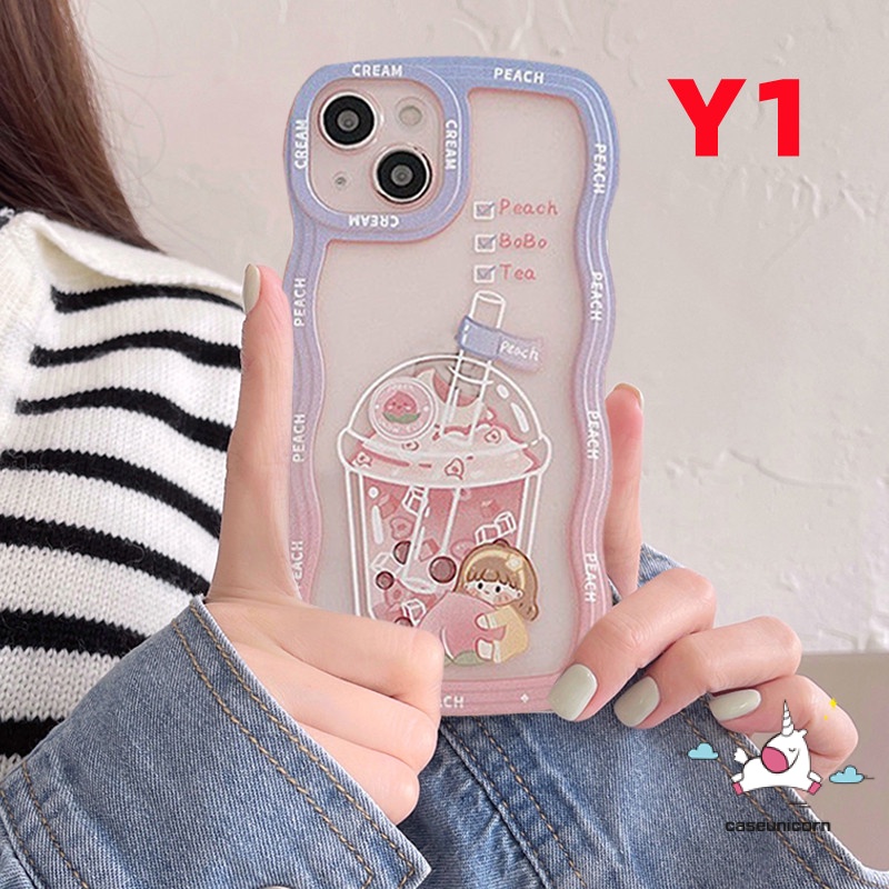 Sweet Case Samsung A14 A04s A03s A04 A52 A52S A04E A32 A13 A12 A50 A23 A03 A02s A53 A33 A50S A30s A22 A20 A30 A51 A11 A31 A21s M32 M22 Wavy Edge Milk Tea Sparkling Water Soft Cover