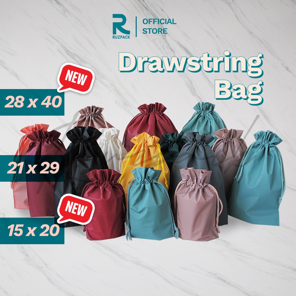 [21 x 29CM] Premium Matte Drawstring Reusable Durable Waterproof Tas Serut Souvernir Merchandise Packaging Makeup