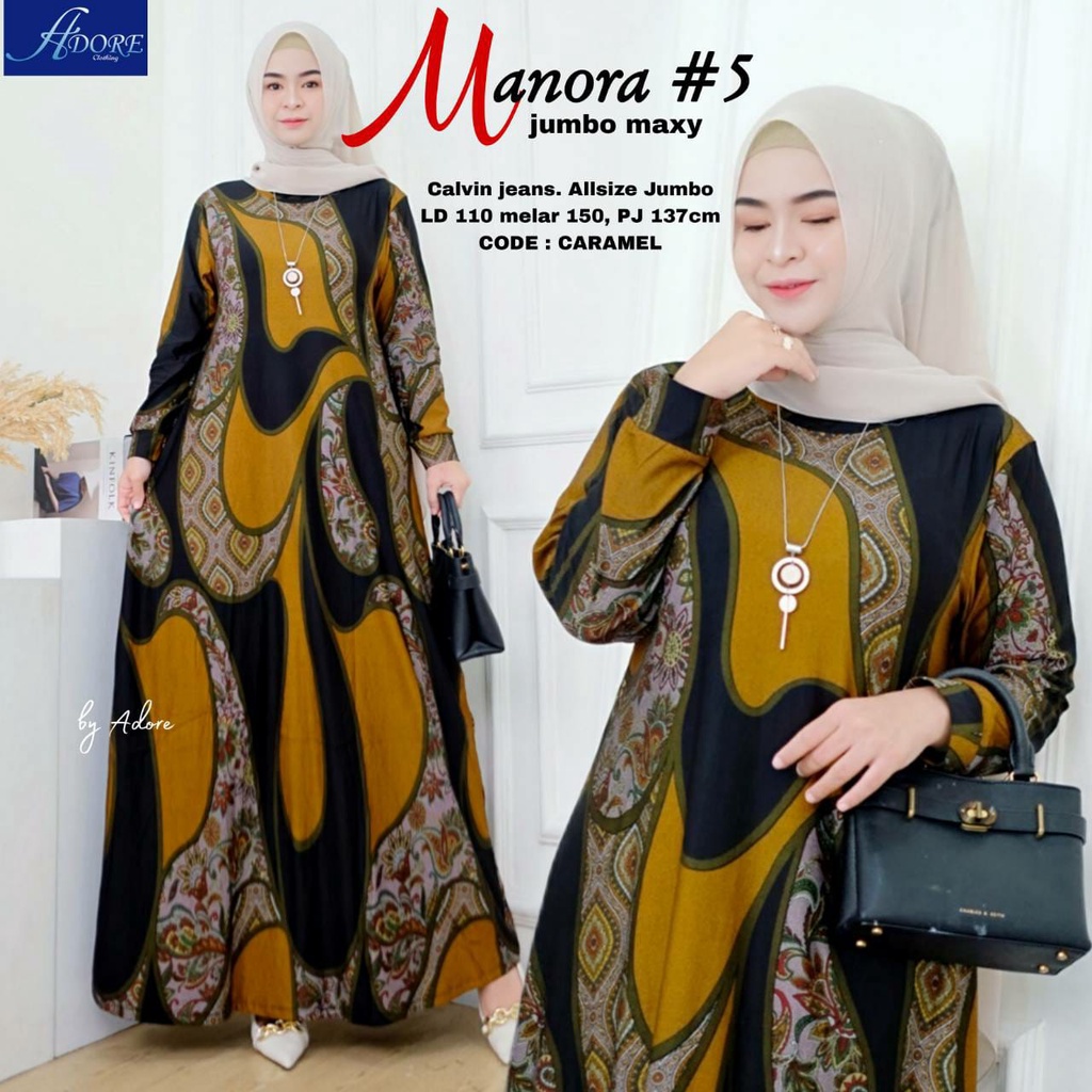 Gamis Terbaru Manora#5 Dress Jumbo Gamis Calvin Jeans XL-XXXL Fashion Muslim Wanita Dress Kondangan 