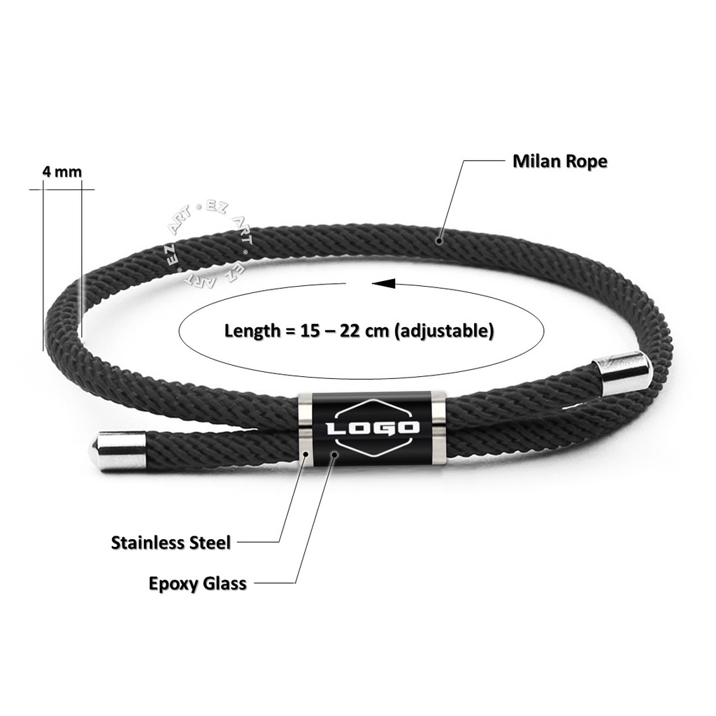 GELANG TABUNG SLIDER CUSTOM NAMA GAMBAR LOGO INISIAL BAHAN TALI SERUT NYLON MILAN ROPE STAINLESS STEEL KACA EPOXY