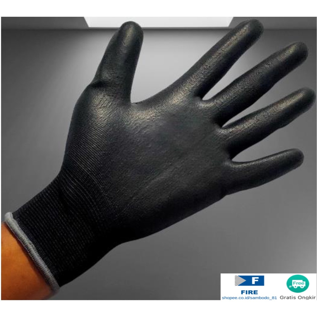 Sarung Tangan Tukang Telapak Tangan dilapisi karet Bahan Nylon Polyester Elektronik Assembly Static Multi Purpose Polyurethane Kerja Palmfit Safety Gloves Security Dilapisi Karet Industri Pabrik Uci Safety Motor Bengkel otomotif