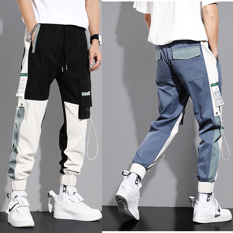 cargo pants pria overall korea overall korea  celana celana cargo panjang pria slimfit Hitam dengan 