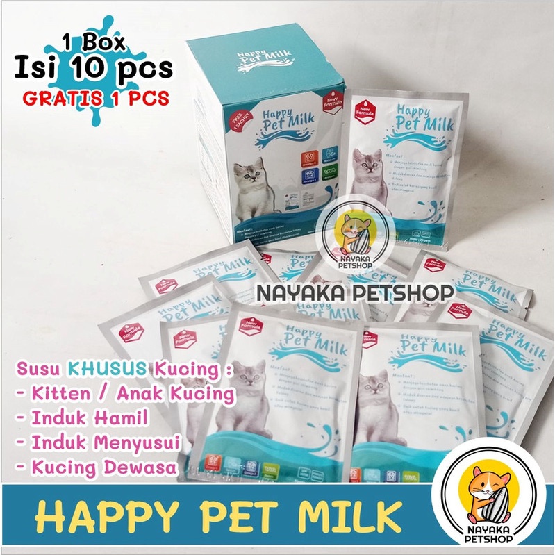 Susu Kucing Happy Pet Milk Cat 1  Box Dus Isi 11 Sachet Anak Kucing Kitten Indukan Hamil Menyusui Adult