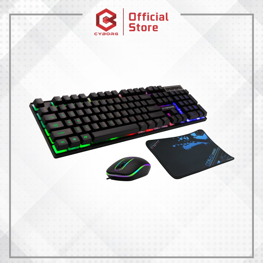 Keyboard mouse mousepad pad mat gaming cyborg wired membrane 108 key optical 1000dpi 21.5x17.5 cm rubber rgb cgs-01 commander cgs01