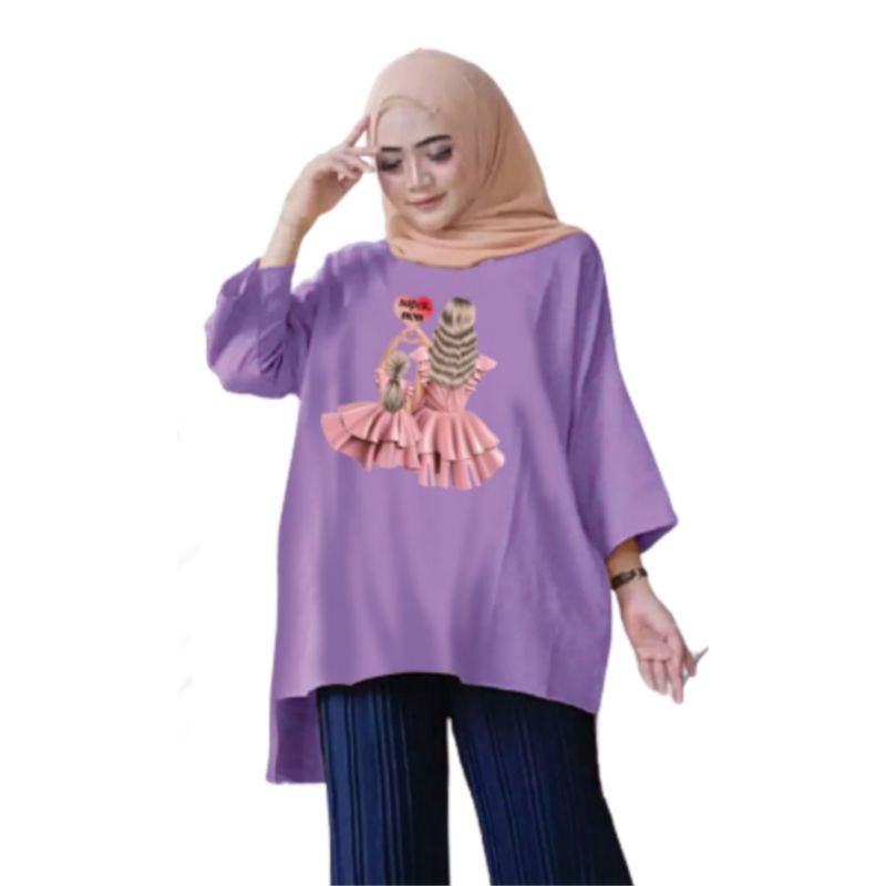 Tunik Wanita Oversize XXL LD 130 Cm Tangan 3/4 Bahan Kaos Babyterry . Baju Wanita Jumbo Atasan Tunik Dewasa Big Size Terbaru 2023 Kekinian Viral Murah Love mom