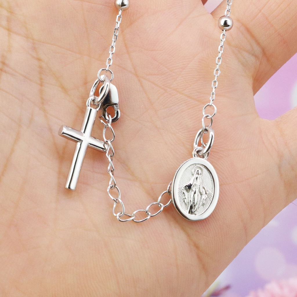 Ay00 Gelang Rosario Perak Silver 925 Lapis Emas Putih Katolik Yesus Bunda Maria Anti Karat Tidak