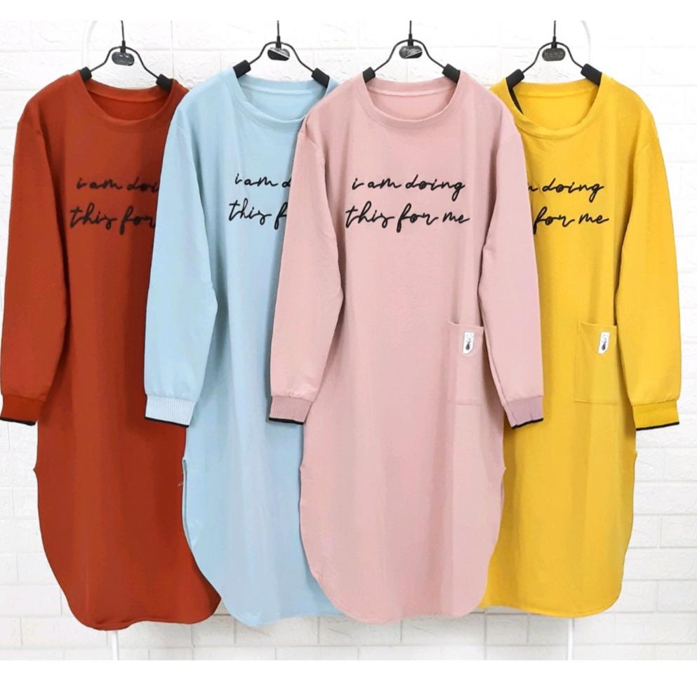{RTN.18Oc22o} Long Tunik Jumbo Babyterry Import Polos Halus Tulisan Bordir Asli Bougenvile