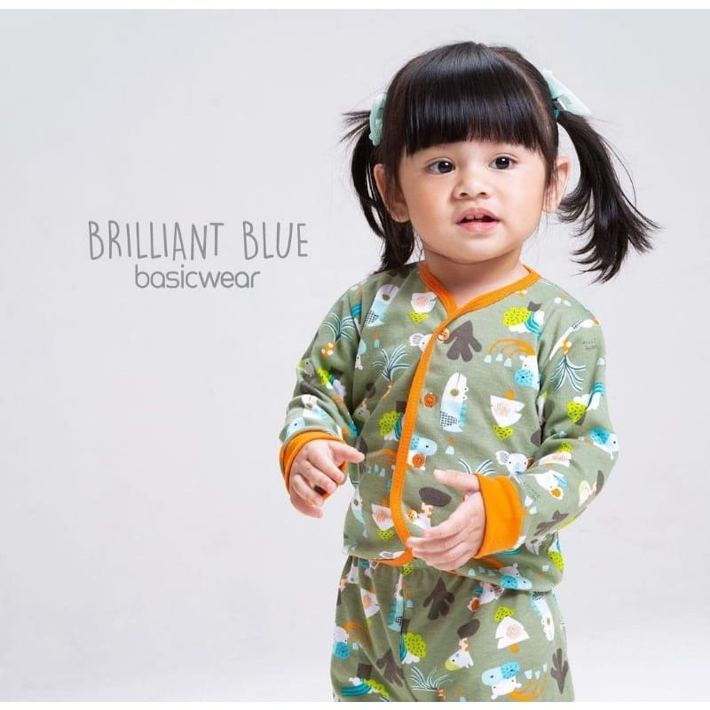 Velvet Junior Stelan Baju Lengan Panjang Kancing Depan &amp; Celana Panjang - Brilliant Blue Series (Isi 3 Pcs)