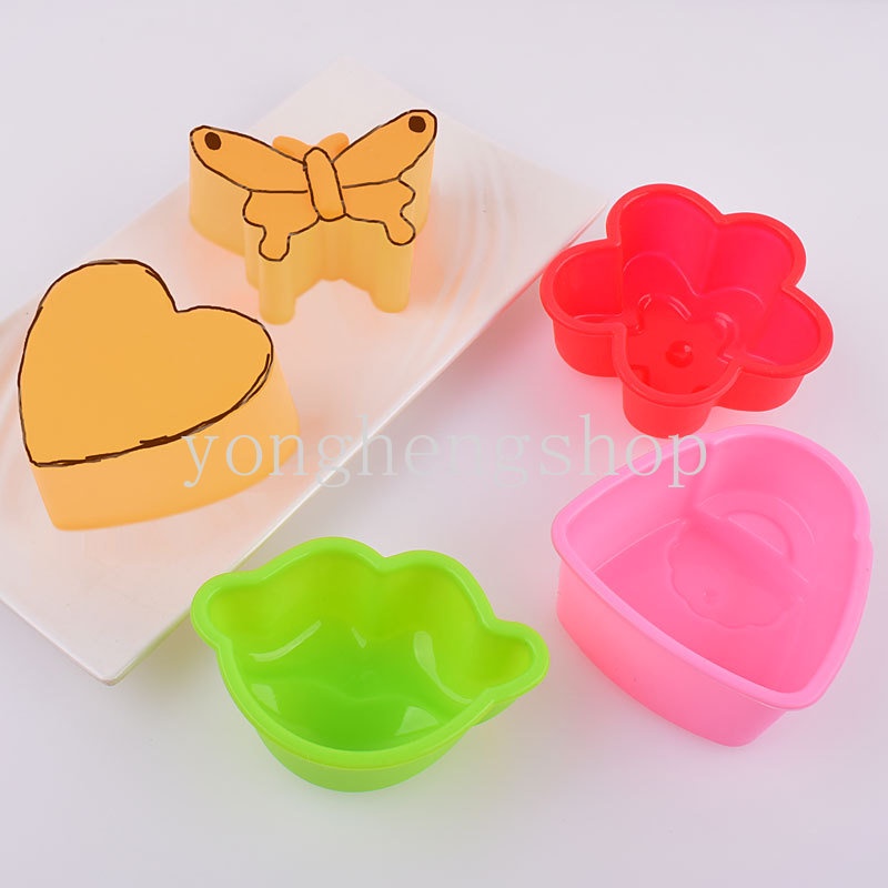 5pcs / set Cetakan Cupcake / Muffin Bentuk Kupu-Kupu / Hati / Bunga Bahan Silikon Anti Lengket