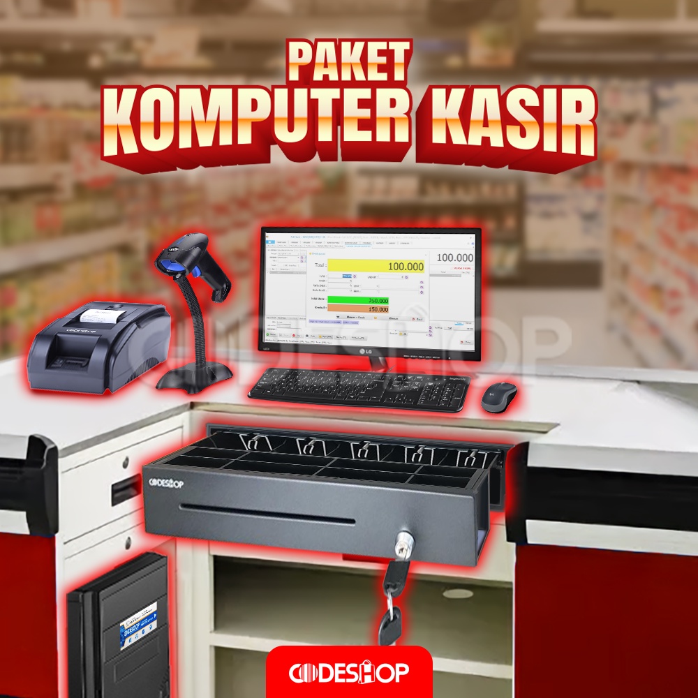 Paket Kasir Full Set Siap Pakai Komputer + iPos 5 Pro + CD205BT + CBT58I + CK335