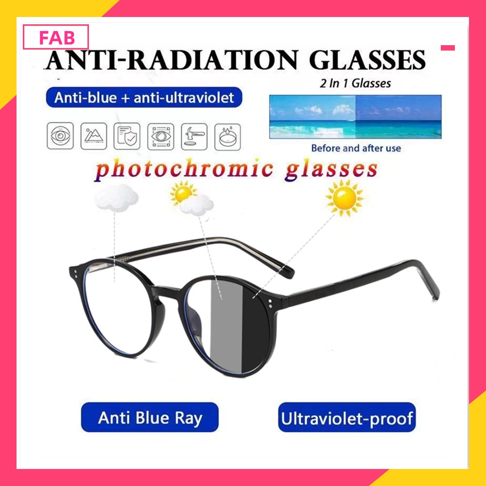Kacamata Korea Wanita Photocromic 2 IN 1 Anti Radiasi Wanita Fashion Cat Eye Eyeglasses