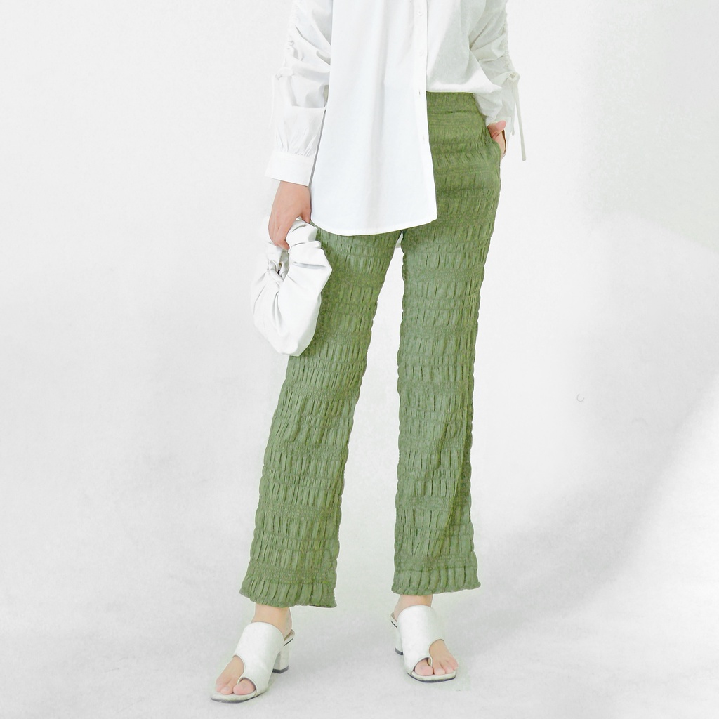 NUNA Aiki Textured Pants | celana panjang wanita polos crinkle