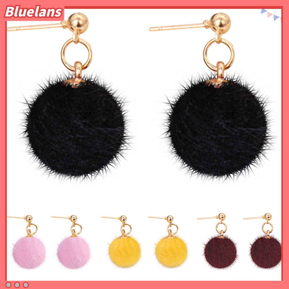 Bluelans Fashion Women Winter Jewelry Pom Pom Ball Drop Pendant Charm Stud Earrings Gift