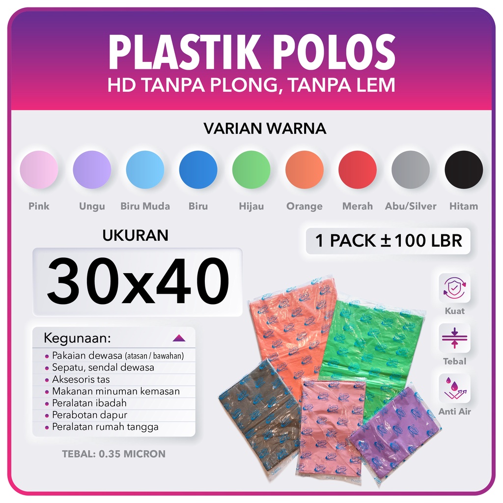 Kantong Plastik Tanpa Plong Polos 30X40/ Plastik Packing/ Plastik Olshop / Plastik Tanpa Plong