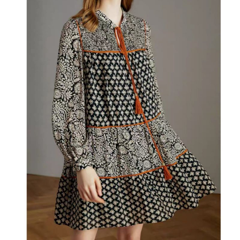 1805 Baju mini dress lengan pendek motif santai pantai pesta luaran kondangan simpel elegan mewah ri