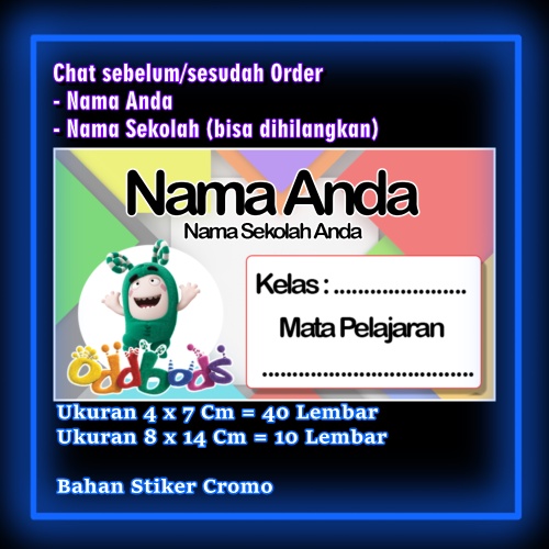 

Stiker Label Buku Oddbods kartun anime lucu Karakter Lucu Custom Lebel Nama cromo murah 20 Varian berbeda Sticker Pelajaran Mapel buku anak sekolah Vol 2