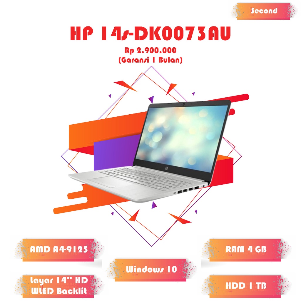 HP 14s RAM 4GB HDD 500GB 14" Slim Keyboard Backlit 2 jutaan ori segel