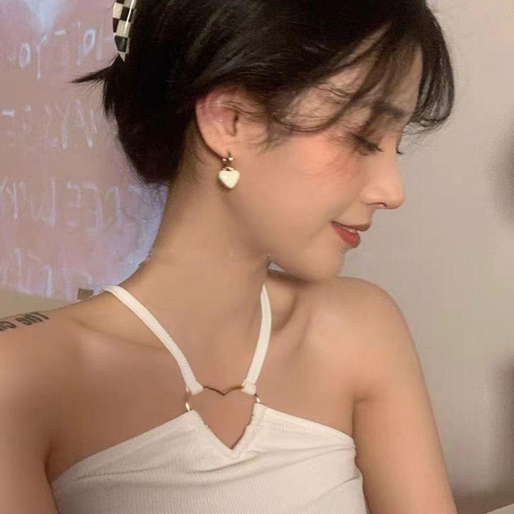 Mxbeauty Anting Menjuntai Wanita Fashion Perhiasan Desain Sederhana Warna Putih Manis Warna Hijau Bentuk Kubus Enamel Alloy Fashion Hoop Earrings