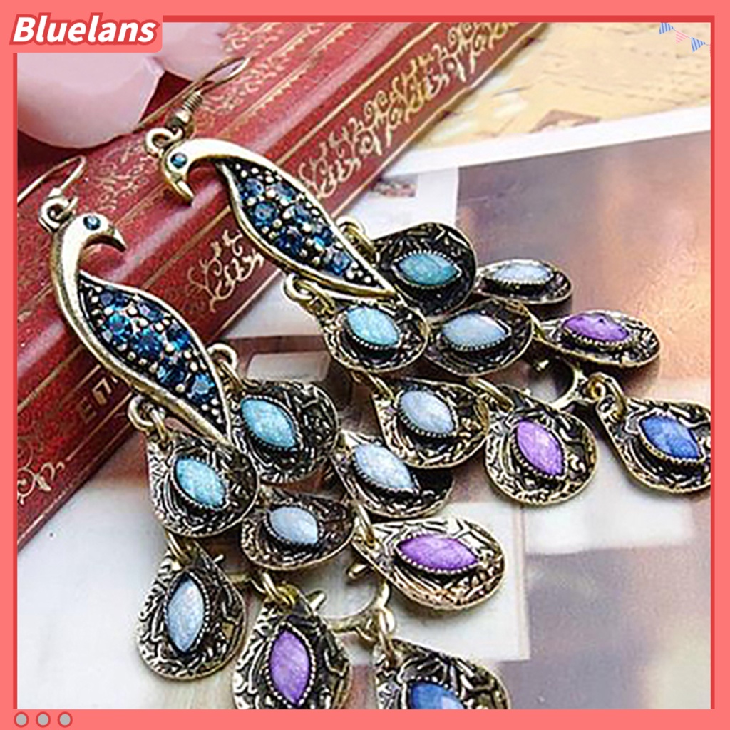 Bluelans Anting Kait Gantung Wanita Desain Merak Gaya Bohemian / Vintage Untuk Pesta