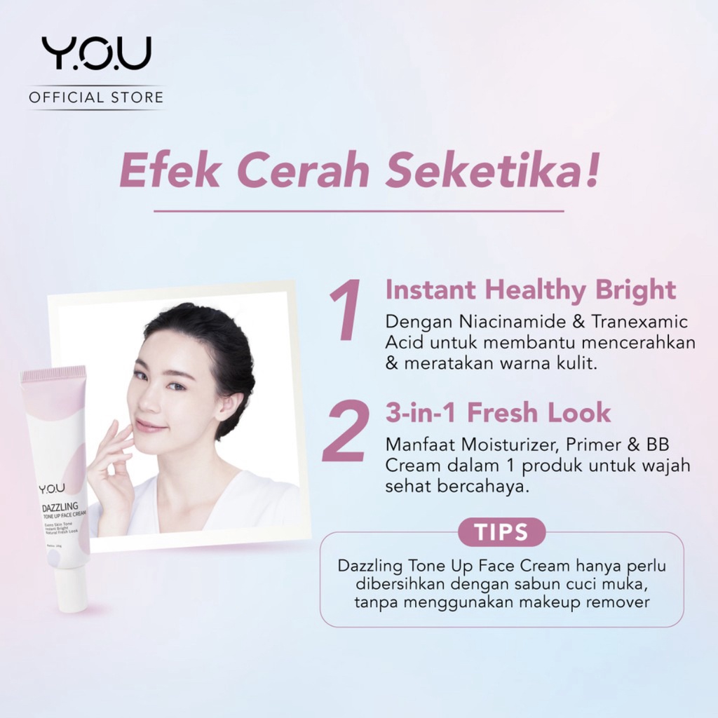 YOU Dazzling Tone Up Face Cream (Efek Cerah Seketika) Cream Wajah | Mencerahkan Warna Kulit