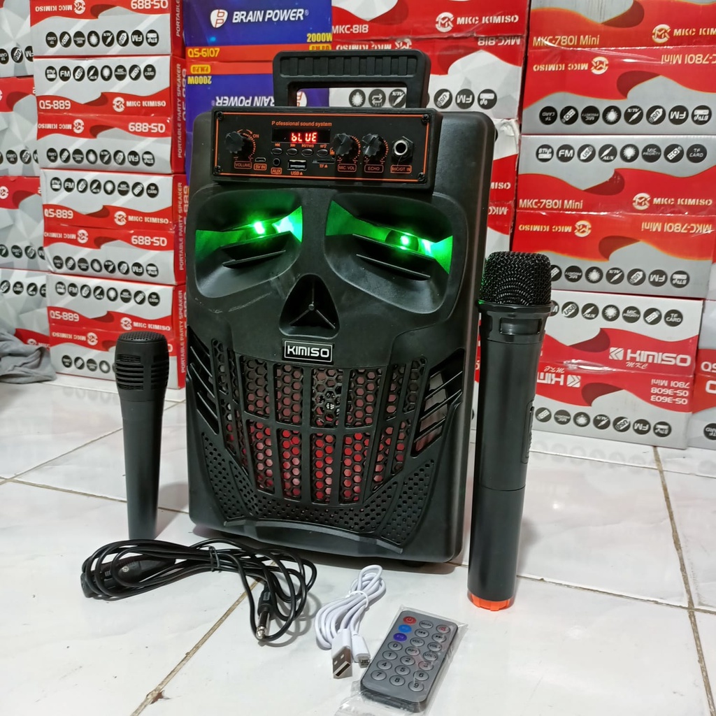 COD SPEAKER WIRELESS BLUETOOTH PORTABEL 8'8 INCH KIMISO QS-7801 BONUS MIC KARAOKE + REMOTE//SPEAKER KARAOKE 7801