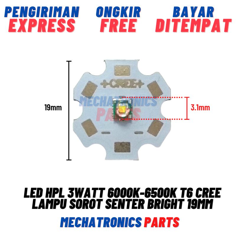 [DSP-9334] LED HPL 3WATT 6000k-6500K T6 CREE LAMPU SOROT SENTER SUPER BRIGHT 19MM