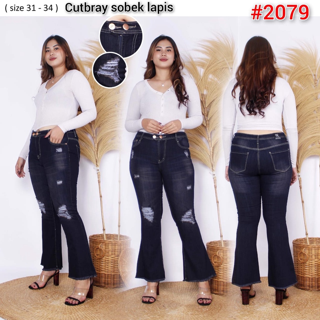 Celana Panjang Jeans Wanita Cutbray Sobek Lapis 27-30 31-34 Bisa Bayar Ditmpat(COD)