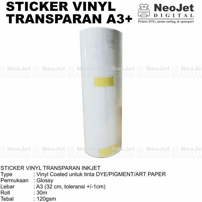 

SALE Sticker Stiker Vinyl Inkjet Transparant Bening Gloss A3 30 Meter Murah
