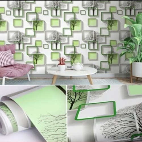 PAKET 6 ROLL Wallpaper Dinding Motif Kotak 3D Ungu Premium High Quality Bisa Cod