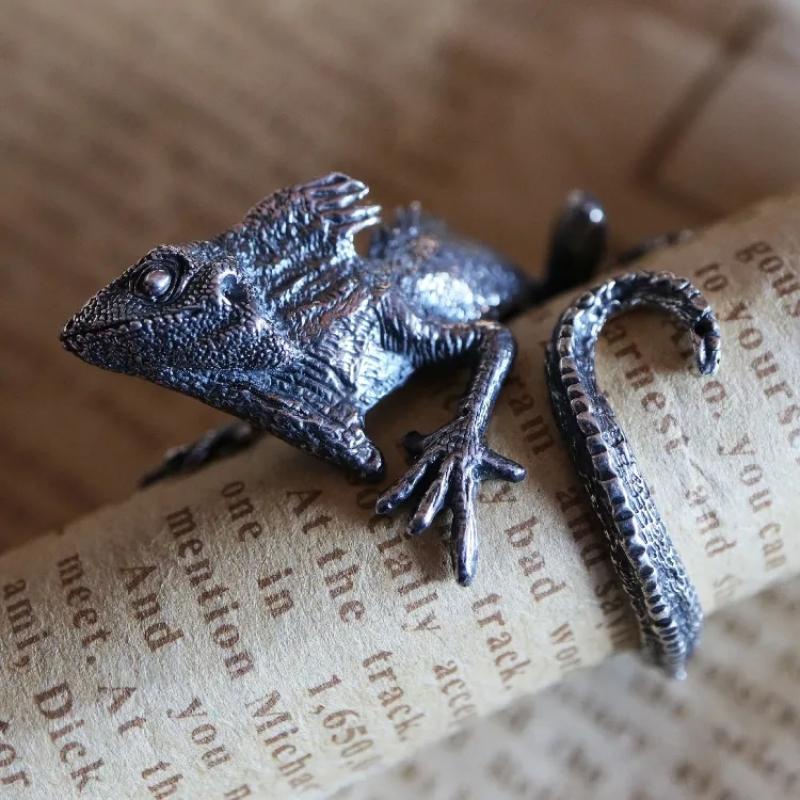 Lizard Cincin Pria Model Terbuka Warna Silver Gaya Vintage Casual Adjustable Untuk Pesta / Hadiah