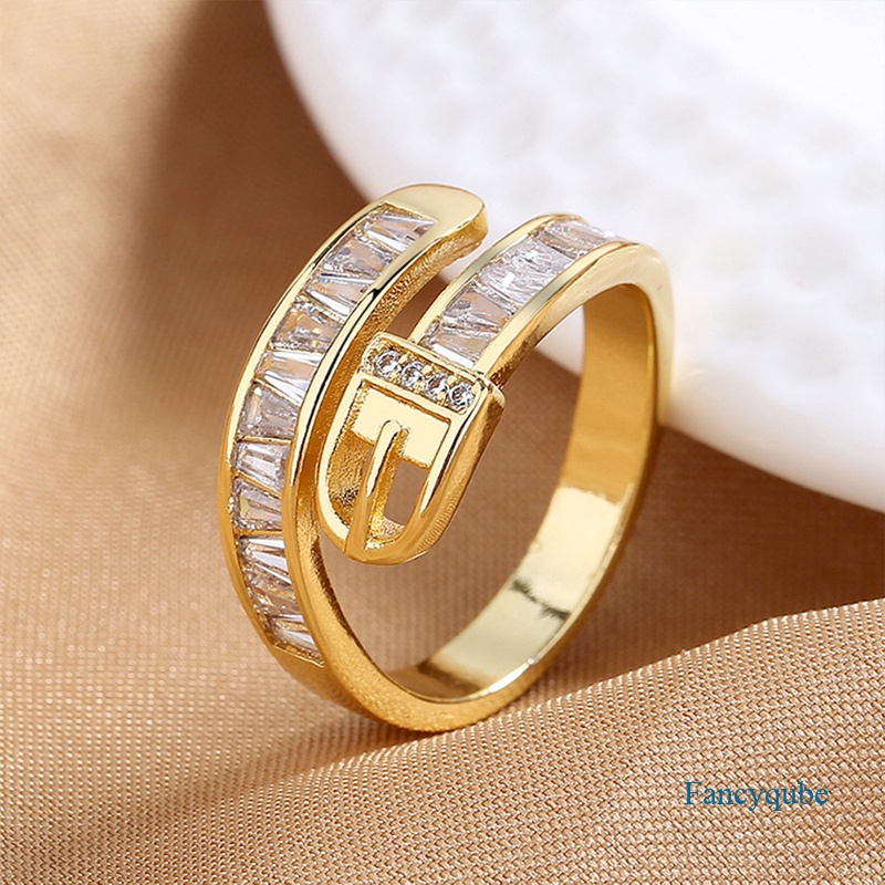 Fancyqube Cincin Rantai Bahan Logam Hias Kristal Zirkon Bling Dapat Disesuaikan Untuk Wanita