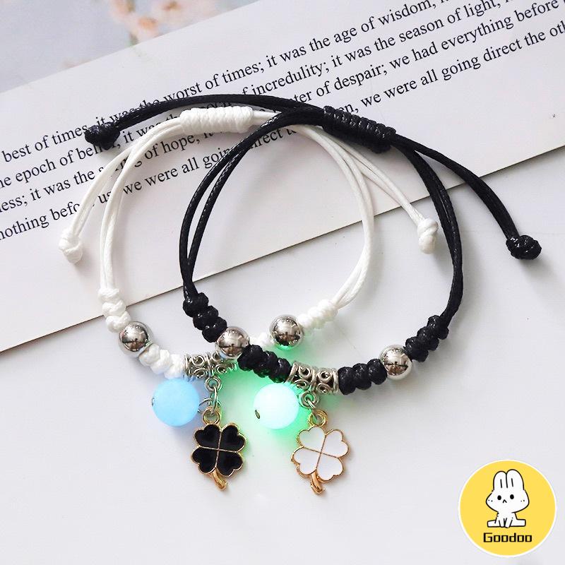 2 Pcs Fashion Bercahaya Gelang Anyaman Dapat Disesuaikan Wanita Pria Pasangan Gelang Perhiasan Aksesoris -Doo