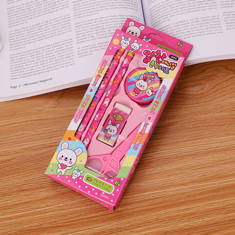 Paket 5 in 1 Set Alat Tulis Peralatan Lengkap Pensil Stationary Sekolah Souvenir Ulang Tahun GMALL ST0026