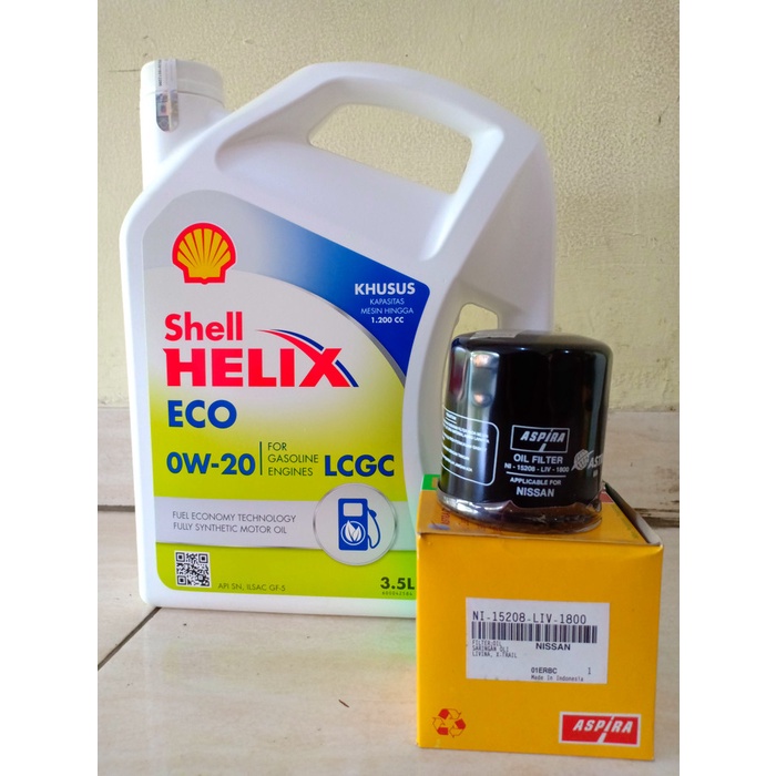 Paket Oli Shell Helix Eco 0W-20 + Filter Oli Datsun Go/ Go+ Panca