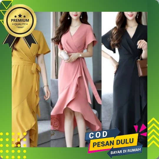 Baju Kondangan Wanita Cewek Dress Casual Polos Warna Merah Hitam Putih Ms Dress Velvet Dress Basic K