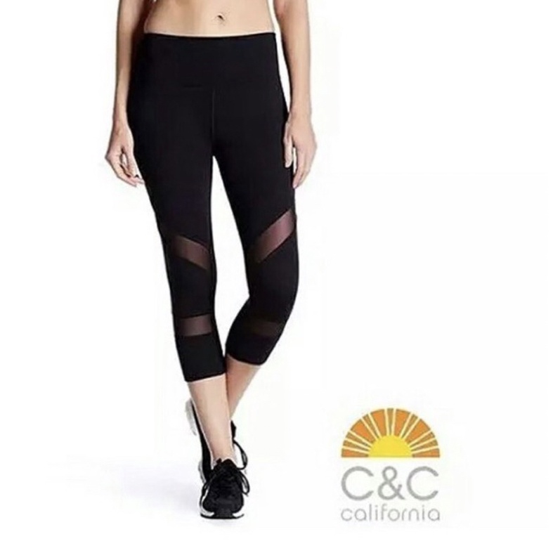 C&C California Black Mesh Capri Celana Olahraga Senam Yoga Gym Sepeda