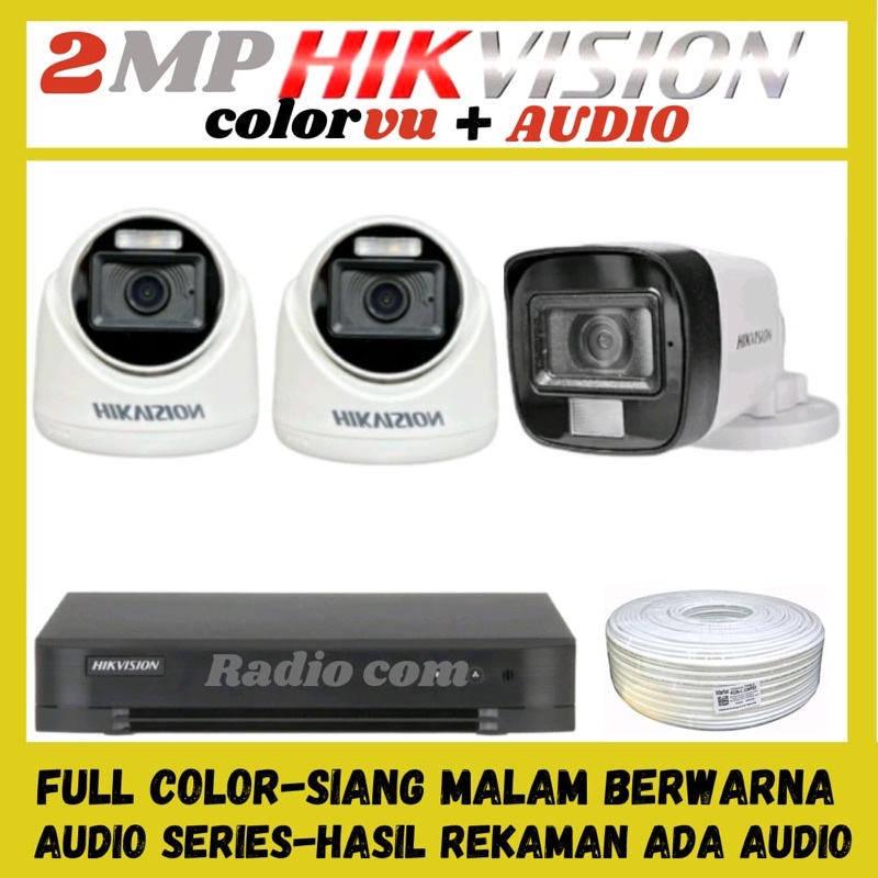 PAKET CCTV HIKVISION COLORVU 2MP 4 CHANNEL 3  KAMERA AUDIO SERIES FULL COLOR