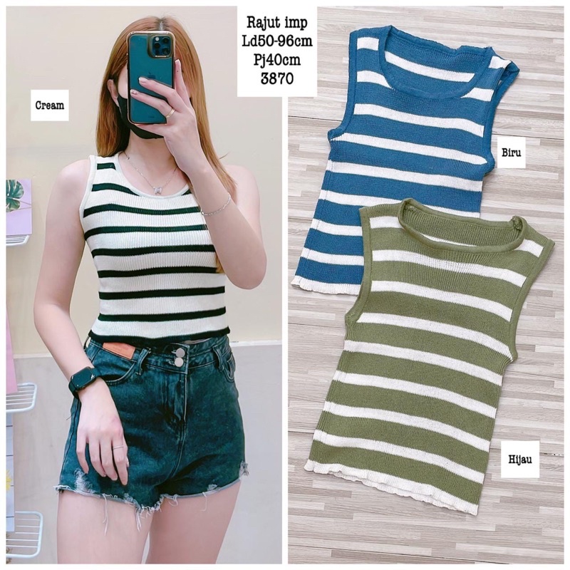 Crop Top - Atasan Rajut Salur - Tanktop Polet - Inner Wanita