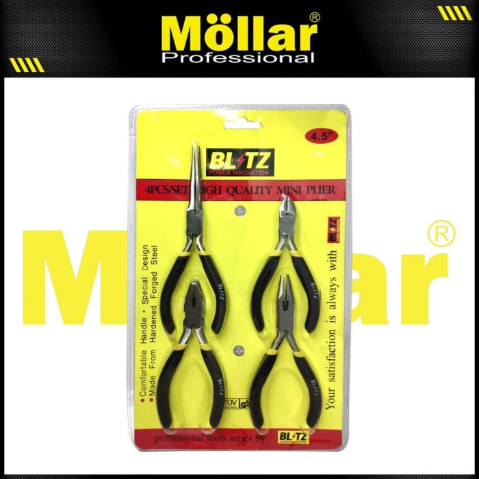 BLITZ 4 Pc Tang Mini Tang Potong Kombinasi Lancip Set Blister 4.5 Inch